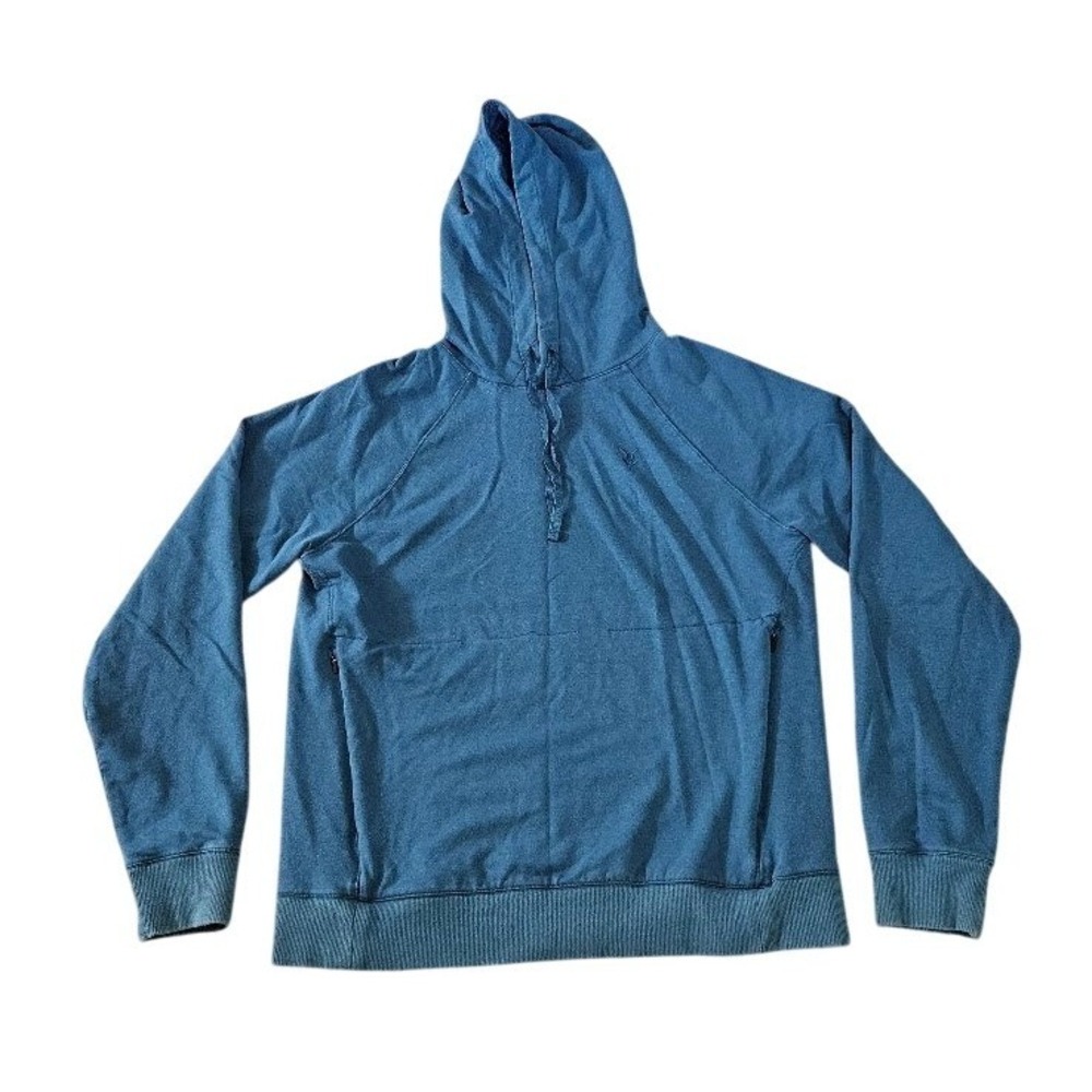 Ibex Mens Blue Organic Cotton Merino Wool Blend Pullover Hoodie Size Small
